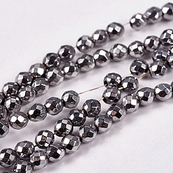 Platinum Plated Electroplate Non-magnetic Synthetic Hematite Beads Strands, Faceted, Round, Grade AAAA, Platinum Plated, 3mm, Hole: 1mm, about 127pcs/strand, 16 inch