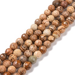 Picture Jasper Natural Picture Jasper Beads Strands, Faceted(128 Facets), Round, 6.5mm, Hole: 1mm, about 59pcs/strand, 14.96''(38cm)
