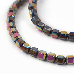 Plaqué Multicolore Galvaniques perles d'hématite synthétique non magnétique brins, demi-plaqué, prisme hexagonal, multi-couleur plaquée, 3.5x3.5x4mm, Trou: 0.5mm, Environ 107 pcs/chapelet, 16.14 pouce (41 cm)