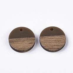 Camel Resin & Walnut Wood Pendants, Flat Round, Camel, 18x3.5mm, Hole: 1.5mm