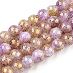 Prune Cuisson peint verre craquelé brins de perles, avec de la poudre d'or, ronde, prune, 10mm, Trou: 1.4mm, Environ 80 pcs/chapelet, 30.87 pouce (78.4 cm)