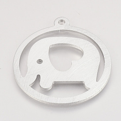 Silver Eco-Friendly Aluminium Big Pendants, Laser Cut Big Pendants, Flat Round with Elephant, Silver Color Plated, 61.5x55.5x2.5mm, Hole: 4mm