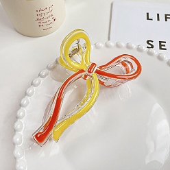 Orange Red Enamel Bowknot Plastic Large Claw Hair Clips, for Women Girl Thick Hair, Orange Red, 70x130mm