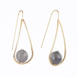 Labradorite Natural Labradorite Dangle Earrings, with Rhinestone, Brass Earring Hook and Cardboard Jewelry Set Boxes, Teardrop, Real 18K Gold Plated, 36~37x14mm, Pin: 0.7mm