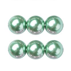 Aigue-marine Brins de perles rondes en verre teinté écologique, Grade a, cordon en coton fileté, aigue-marine, 14mm, Trou: 0.7~1.1mm, Environ 30 pcs/chapelet, 15 pouce