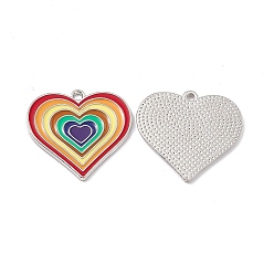 Coloré Pendentifs en alliage, avec l'émail, charme coeur, platine, colorées, 25x26x1.5mm, Trou: 1.8mm