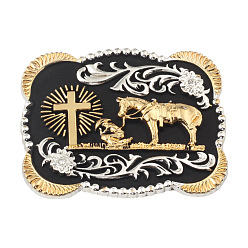 Golden Alloy Cross and Horse Bible Belt Buckles, Belt Fastener, Golden, 75x96mm