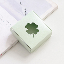 Vert Pâle Boîte d'emballage carrée en carton avec fenêtre en forme de trèfle, pour emballage de bougies, coffret cadeau, vert pale, 9.5x9.5x3 cm
