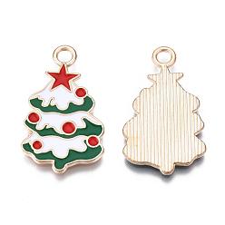 Creamy White Alloy Enamel Pendants, Cadmium Free & Lead Free, Christmas Trees, Light Gold, Creamy White, 30x17.5x1.5mm, Hole: 2mm