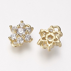 Real 18K Gold Plated Brass Micro Pave Grade AAA Cubic Zirconia Links, Flower, Cadmium Free & Nickel Free & Lead Free, Real 18K Gold Plated, 10x10x5mm, Hole: 2mm