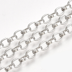 Platinum Iron Cable Chains, Unwelded, with Spool, Flat Oval, Platinum, 5.5x4.3x1.2mm, about 164.04 Feet(50m)/roll
