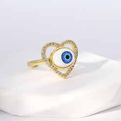 Heart Evil Eye Stainless Steel Open Cuff Rings for Women, Golden, Heart, No Size