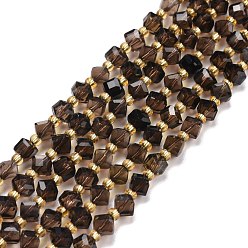 Smoky Quartz Natural Smoky Quartz Beads Strands, with Seed Beads, Faceted, Diagonal Cube Beads, 5~6x5~6x4~5mm, Hole: 1mm, about 49~55pcs/strand, 15.35''~15.75''(39~40cm)