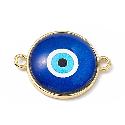 Blue Evil Eye Resin Connector Charms, Flat Round Links, with Golden Tone Brass Findings, Blue, 16.5x22x5mm, Hole: 1.8mm