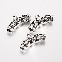 Antique Silver Tibetan Style Hollow Alloy Tube Bails, Loop Bails, Curved Tube Scarf Bail Beads, Antique Silver, 26x13x6.5mm, Hole: 2mm, Inner Diameter: 4mm