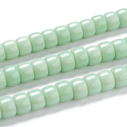 Verde Claro K 9 hebras de perlas de vidrio, perlas de vidrio imitación de jade, columna, verde claro, 8~8.5x5.5~6 mm, agujero: 1.4 mm, sobre 67 unidades / cadena, 15.83 pulgada (40.2 cm)