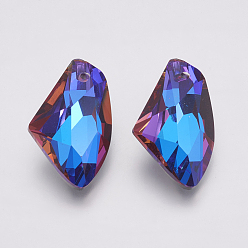 Bermuda Blue K9 Glass Rhinestone Pendants, Imitation Austrian Crystal, Faceted, Bermuda Blue, 26~27x16x8.5~10mm, Hole: 1.2~1.6mm