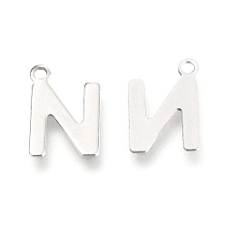 Letter N 201 Stainless Steel Charms, Alphabet, Letter.N, 12x8.2x0.6mm, Hole: 1.4mm