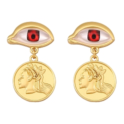 Roja Pendientes colgantes de aleación de zinc dorado., ojo con humano, rojo, 43x25 mm
