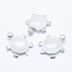 Cristal de Quartz Pendeloques de cristal de quartz naturel, cristal de roche, avec les accessoires en alliage, tortue, platine, 38x30.5x8.2mm, Trou: 3x4.5mm