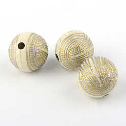 Beige Perles acryliques de placage rondes, métal doré enlaça, beige, 15.5x16mm, trou: 2.5 mm, environ 225 pcs / 500 g
