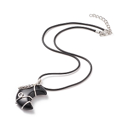 Obsidiana Collar con colgante de luna creciente de obsidiana natural, collar de piedras preciosas envuelto en latón con cordón encerado para mujer, 17.40 pulgada (44.2 cm)
