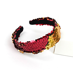 FireBrick Solid Cloth Hair Bands, Wide Hair Accessories for Women, with Glitter, FireBrick, 140~160x35mm