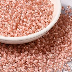 Pink 6/0 Transparent Glass Seed Beads, Inside Colours, Round Hole, Round, Pink, 3.5~4x3mm, Hole: 2mm, about 450g/bag