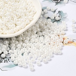 Blanc Perles de rocaille en verre, Ceylan, trou rond, ronde, blanc, 4x3mm, Trou: 1.4mm, 7650 pcs / livre
