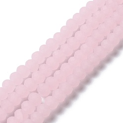 Pink Brins de perles de verre de couleur unie imitation jade, facette, givré, rondelle, rose, 3.5mm, Trou: 1mm