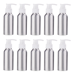 White 100ml Aluminium Lotion Pump Bottle, with PP Plastic Pump Dispenser, Refillable Bottles, Round Shoulder, White, 13.4cm, Capacity: 100ml