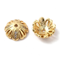 Real 18K Gold Plated Brass Micro Pave Cubic Zirconia Bead Cap, Multi-Petal, Real 18K Gold Plated, 11x4mm, Hole: 1.4mm