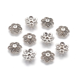 Antique Silver Tibetan Style Alloy Bead Caps, Cadmium Free & Nickel Free & Lead Free, Antique Silver, 12.5x12.5x4mm, Hole: 1.5mm