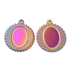 Rainbow Color Ion Plating(IP) 304 Stainless Steel Pendant Cabochon Settings, Oval Charms, Rainbow Color, Tray: 14.5x10mm, 23x20x1.5mm, Hole: 1.2mm