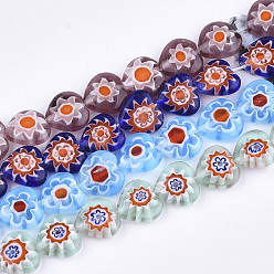 Mixed Color Handmade Millefiori Lampwork Beads Strands, Heart, Mixed Color, 10x10x4mm, Hole: 0.8mm, about 42pcs/strand, 15.1 inch