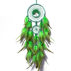 Lime Iron & Glass Chips Pendant Hanging Decoration, Woven Net/Web with Feather Wall Hanging Wall Decor, Lime, 730mm