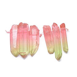 Yellow Green Natural Dyed Quartz Pointed Pendants, Two Tone Color, Bullet, Yellow Green, 24~40x5~10mm, Hole: 1mm, 3pcs/set