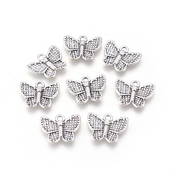 Antique Silver Tibetan Style Alloy Pendants, Lead Free and Cadmium Free & Nickel Free, Butterfly, Antique Silver, 13x17x2mm, Hole: 1mm