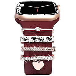 Crystal 5Pcs 5 Style Rectangle Alloy Watch Band Charms Set with Crystal Rhinestone, Watch Band Studs Decorative Ring Loops, Crystal, 2x0.3cm, 1Pc/style