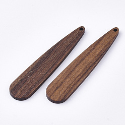 Brun Saddle Grands pendentifs en bois de noyer non teint, larme, selle marron, 52x11x3mm, Trou: 1.4mm