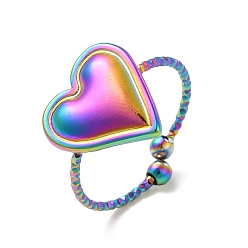 Rainbow Color Chapado en iones (ip) 304 anillo de puño abierto de corazón de acero inoxidable para mujer, color del arco iris, tamaño de EE. UU. 8 1/4 (18.3 mm)