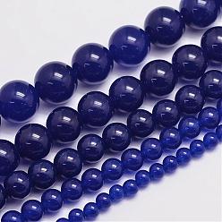 Midnight Blue Natural & Dyed Malaysia Jade Bead Strands, Round, Midnight Blue, 6mm, Hole: 0.8mm, about 64pcs/strand, 15 inch