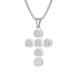 Stainless Steel Color Titanium Steel Cross with Jesus Pendant Necklace with Box Chains for Men Women, Stainless Steel Color, 23.62 inch(60cm)