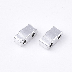 Silver Plated Electroplate Opaque Glass Seed Beads, 2-Hole, Rectangle, Silver Plated, 4.5~5.5x2x2~2.5mm, Hole: 0.5~0.8mm