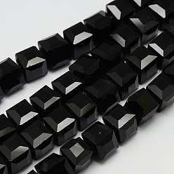 Black Faceted Cube Shaped Crystal Glass Beads Strands, Black, 10x10x10mm, Hole: 1mm, about 79pcs/strand, 30.7 inch