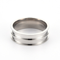 Color de Acero Inoxidable 201 núcleo de anillo de acero inoxidable en blanco para la fabricación de joyas con incrustaciones, anillo de borde biselado de doble canal, color acero inoxidable, tamaño de 12, diámetro interior: 22 mm