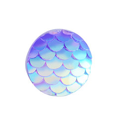 Lilac Resin Cabochons, Flat Round with Mermaid Fish Scale, Lilac, 12x3mm