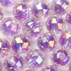 Violet Bleu Placage uv perles européennes acryliques transparentes, Perles avec un grand trou   , ronde, bleu violet, 13.5x13mm, Trou: 4mm