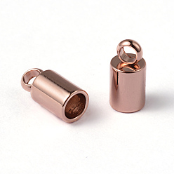 Oro Rosa Revestimiento iónico (ip) 304 extremo del cable de acero inoxidable, tapas de los extremos, columna, oro rosa, 11x7 mm, agujero: 3 mm, diámetro interior: 6 mm
