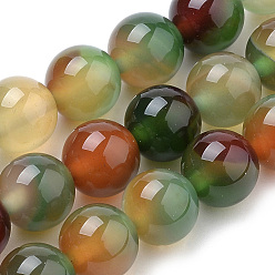 Natural Agate Natural Peacock Green Agate Beads Strands, Dyed, Round, 10mm, Hole: 1mm, about 40pcs/strand, 15.7 inch